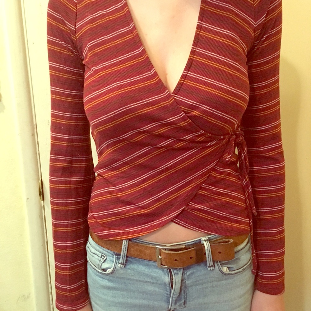 Nordstrom red long flared sleeve wrap top